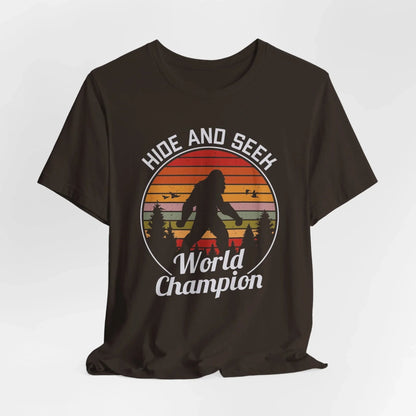 Bigfoot Hide and Seek Champion Tee, Unisex T-Shirt, Fun Gift for Kids & Adults, Retro Humor Shirt, Nature Lover Apparel, Perfect for Parties - SKULLFURY MERCH