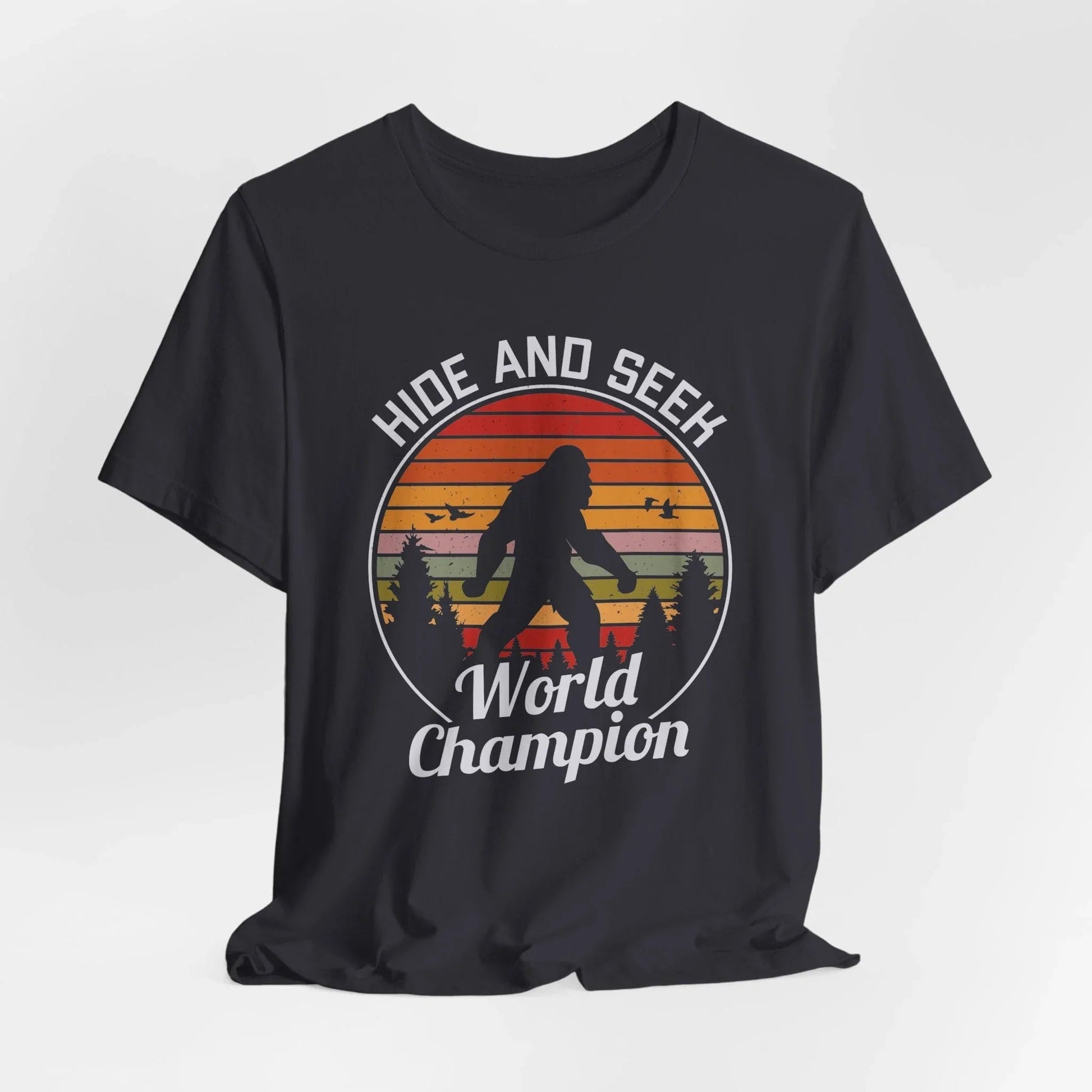 Bigfoot Hide and Seek Champion Tee, Unisex T-Shirt, Fun Gift for Kids & Adults, Retro Humor Shirt, Nature Lover Apparel, Perfect for Parties - SKULLFURY MERCH