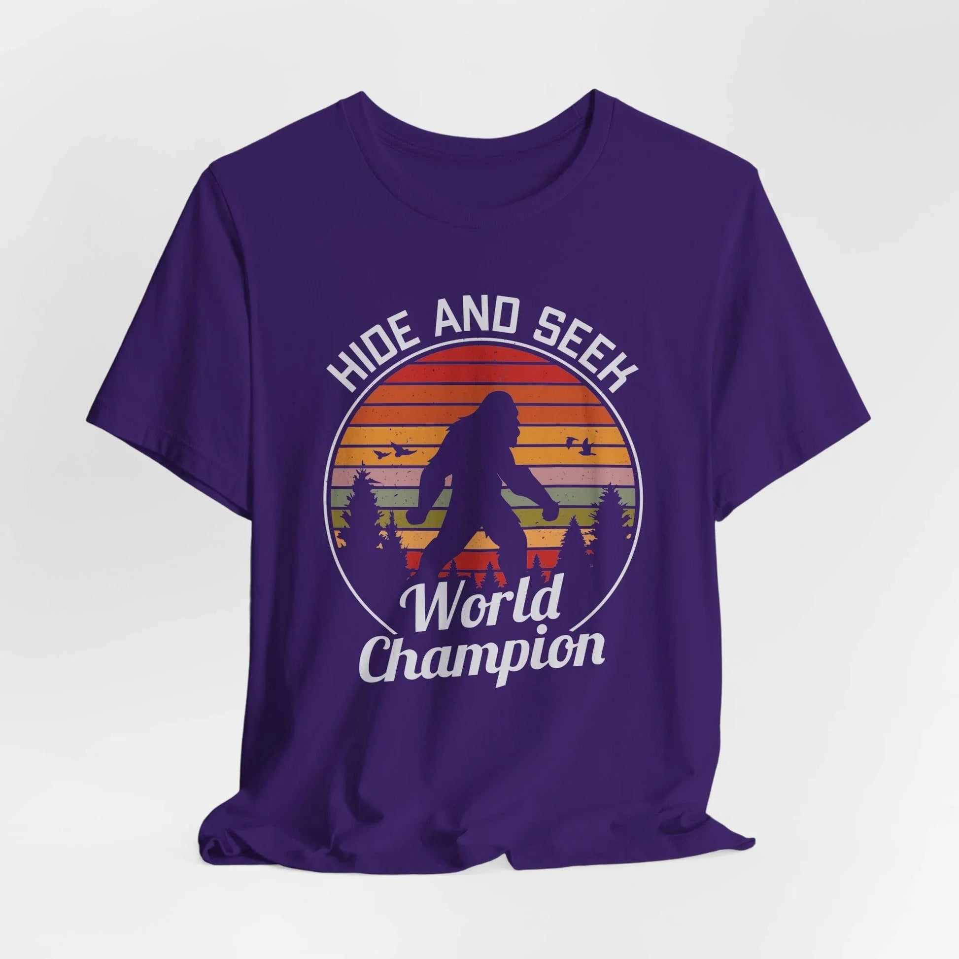 Bigfoot Hide and Seek Champion Tee, Unisex T-Shirt, Fun Gift for Kids & Adults, Retro Humor Shirt, Nature Lover Apparel, Perfect for Parties - SKULLFURY MERCH