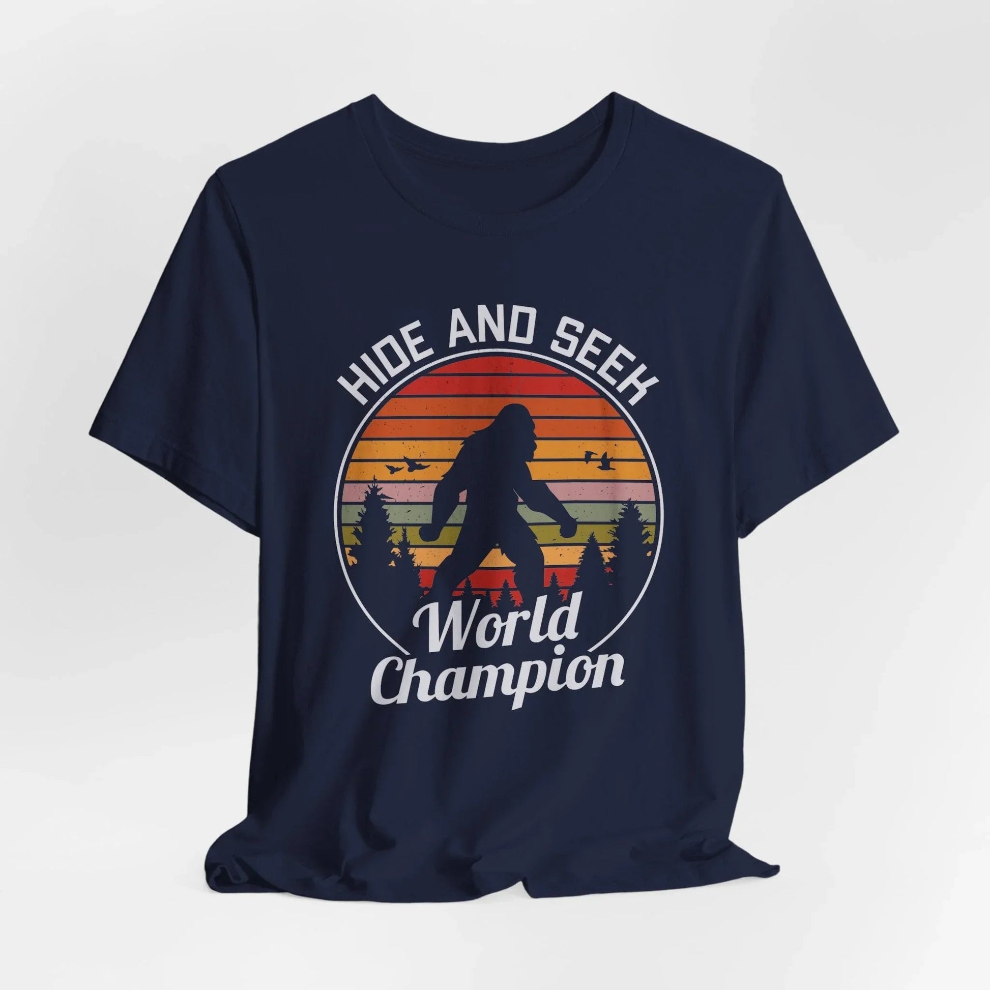 Bigfoot Hide and Seek Champion Tee, Unisex T-Shirt, Fun Gift for Kids & Adults, Retro Humor Shirt, Nature Lover Apparel, Perfect for Parties - SKULLFURY MERCH
