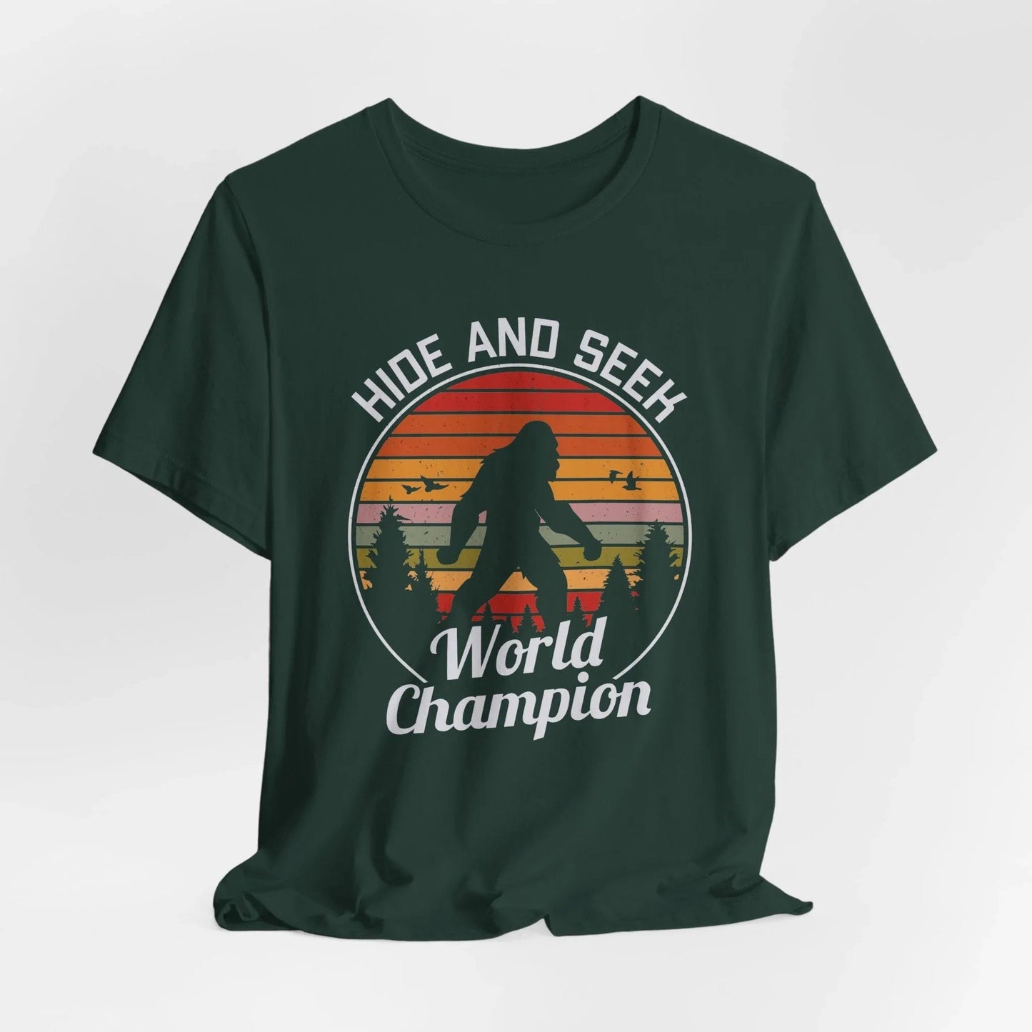 Bigfoot Hide and Seek Champion Tee, Unisex T-Shirt, Fun Gift for Kids & Adults, Retro Humor Shirt, Nature Lover Apparel, Perfect for Parties - SKULLFURY MERCH
