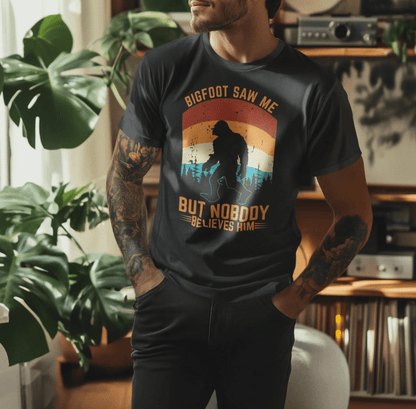 Bigfoot Saw Me T-Shirt, Fun Graphic Tee, Unisex Slogan Shirt, Perfect for Outdoor Lovers - SKULLFURY MERCH