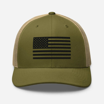 Black & White American Flag Patriotic Snapback Trucker Cap - SKULLFURY MERCH