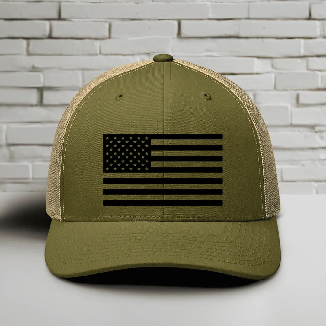 Black & White American Flag Patriotic Snapback Trucker Cap - SKULLFURY MERCH