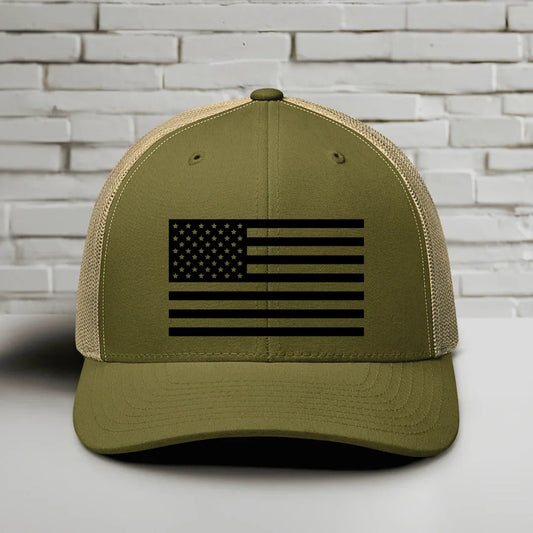 Black & White American Flag Patriotic Snapback Trucker Cap - SKULLFURY MERCH