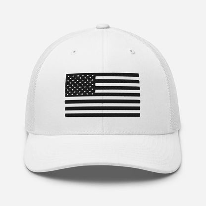 Black & White American Flag Patriotic Snapback Trucker Cap - SKULLFURY MERCH