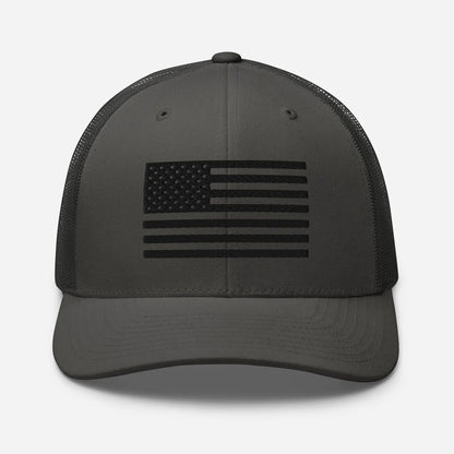 Black & White American Flag Patriotic Snapback Trucker Cap - SKULLFURY MERCH