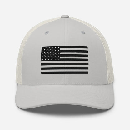 Black & White American Flag Patriotic Snapback Trucker Cap - SKULLFURY MERCH