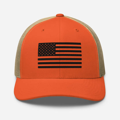 Black & White American Flag Patriotic Snapback Trucker Cap - SKULLFURY MERCH