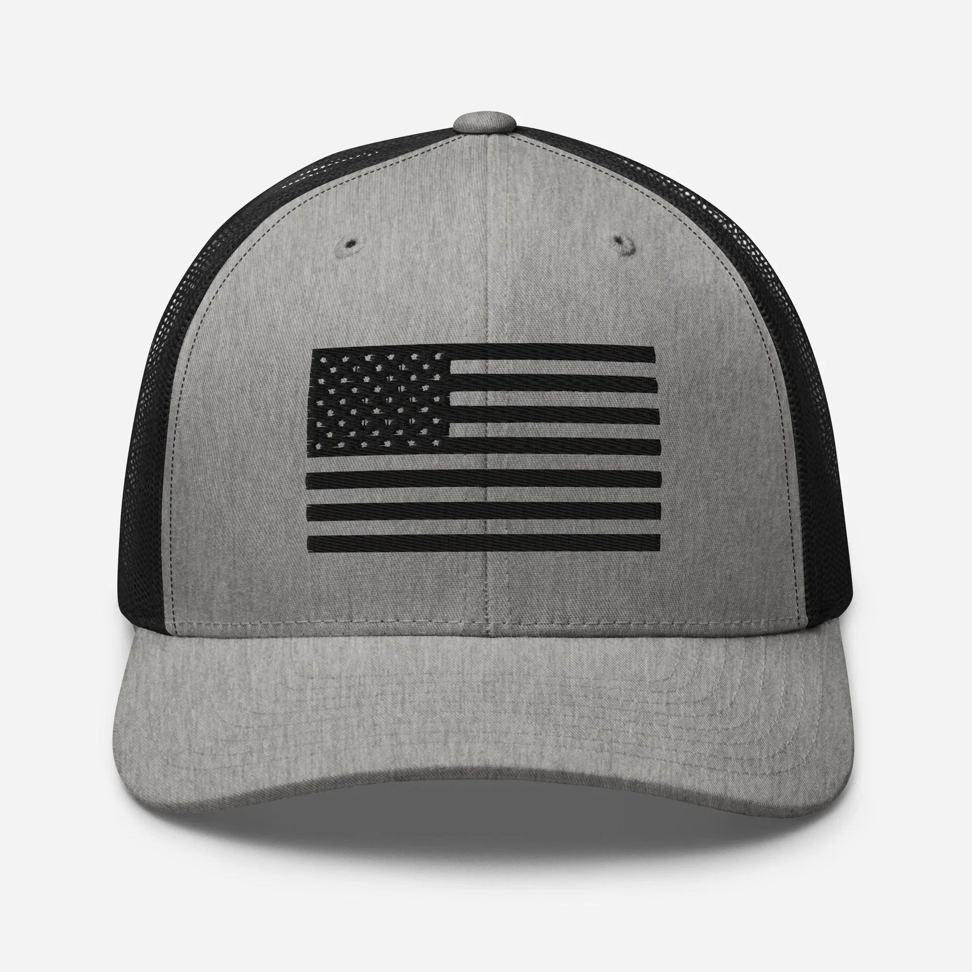 Black & White American Flag Patriotic Snapback Trucker Cap - SKULLFURY MERCH
