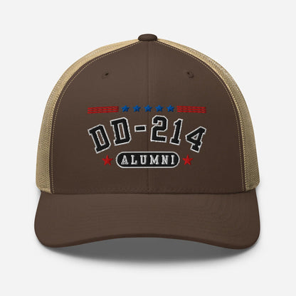 DD - 214 Alumni Snapback Trucker Cap - Black Embroidery, Celebrate Your Military Journey! - SKULLFURY MERCH