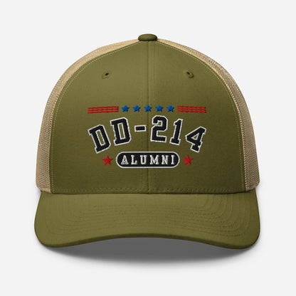 DD - 214 Alumni Snapback Trucker Cap - Black Embroidery, Celebrate Your Military Journey! - SKULLFURY MERCH