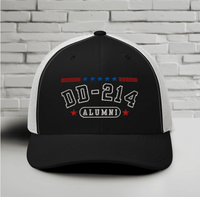 DD-214 Alumni Snapback Trucker Cap - Black Embroidery, Celebrate Your Military Journey!