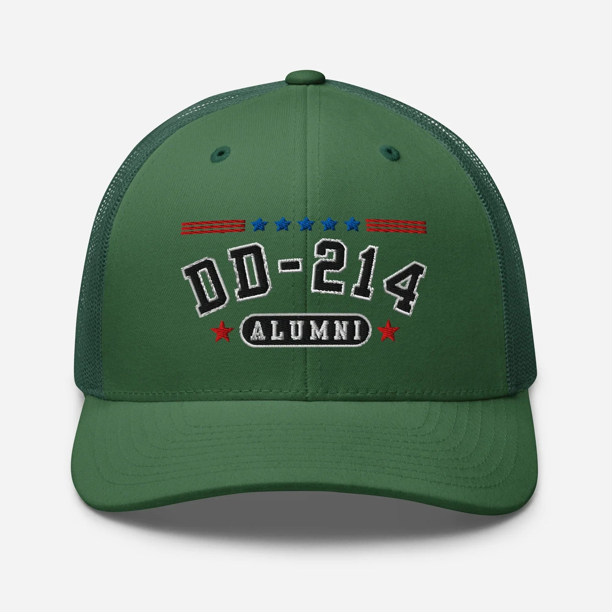 DD - 214 Alumni Snapback Trucker Cap - Black Embroidery, Celebrate Your Military Journey! - SKULLFURY MERCH