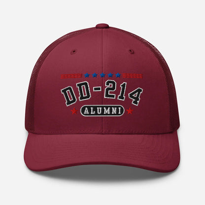 DD - 214 Alumni Snapback Trucker Cap - Black Embroidery, Celebrate Your Military Journey! - SKULLFURY MERCH