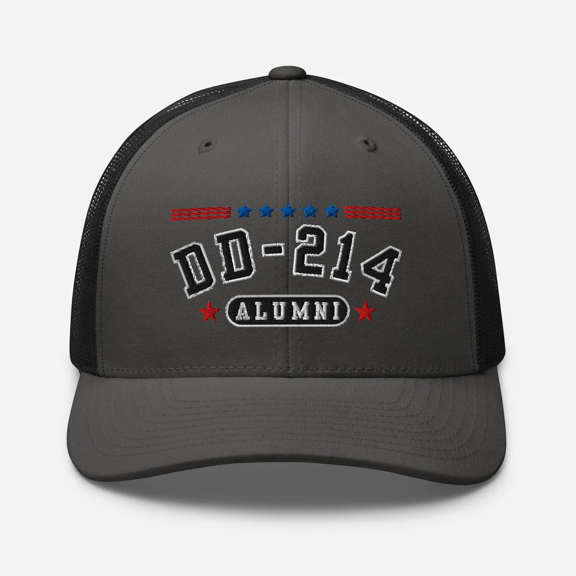 DD - 214 Alumni Snapback Trucker Cap - Black Embroidery, Celebrate Your Military Journey! - SKULLFURY MERCH