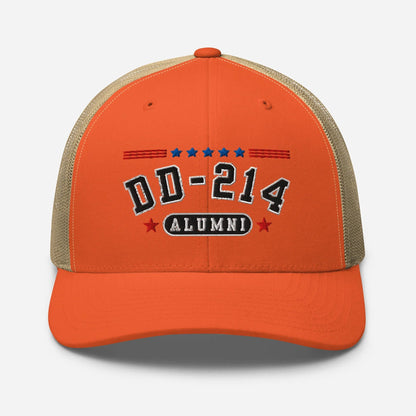 DD - 214 Alumni Snapback Trucker Cap - Black Embroidery, Celebrate Your Military Journey! - SKULLFURY MERCH