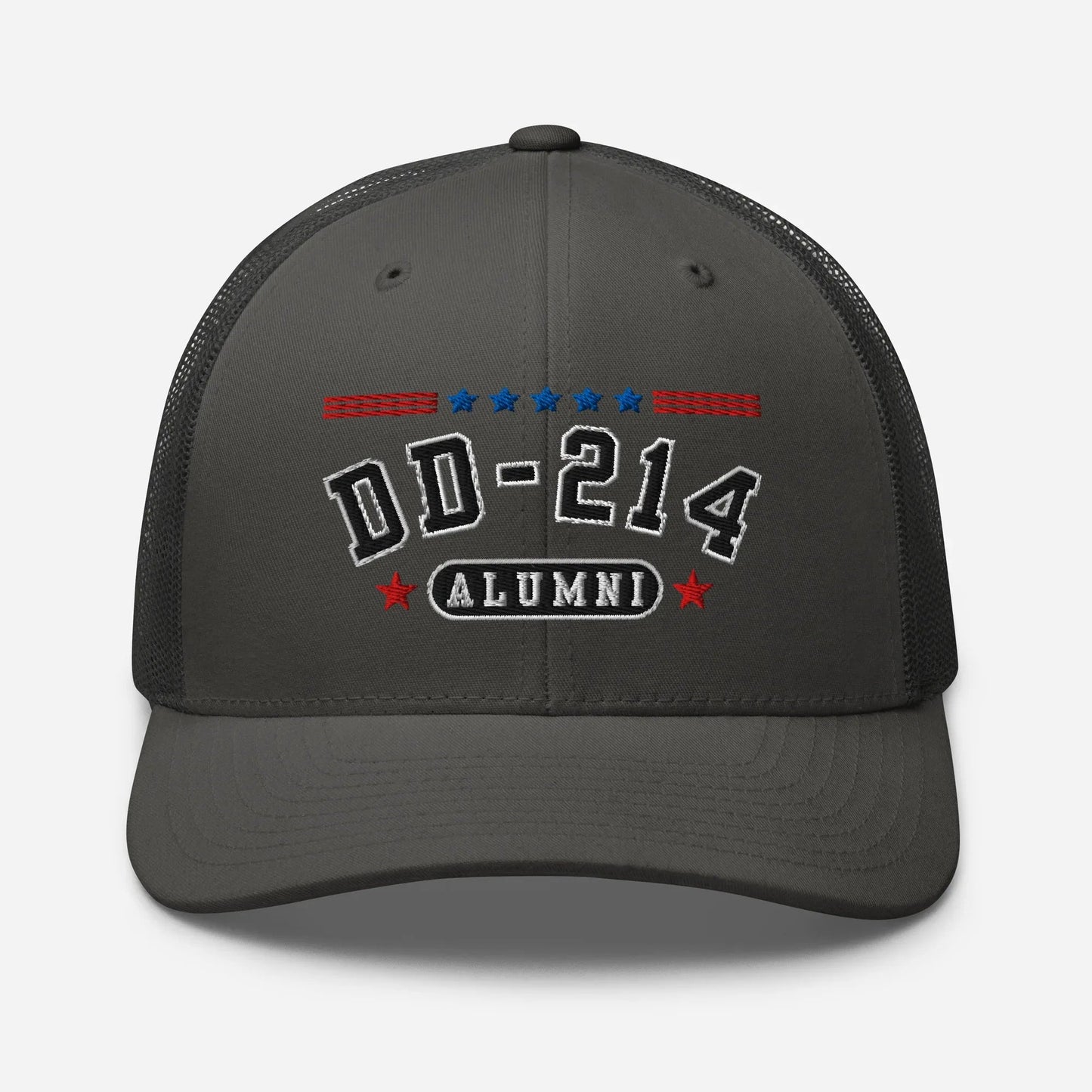 DD - 214 Alumni Snapback Trucker Cap - Black Embroidery, Celebrate Your Military Journey! - SKULLFURY MERCH