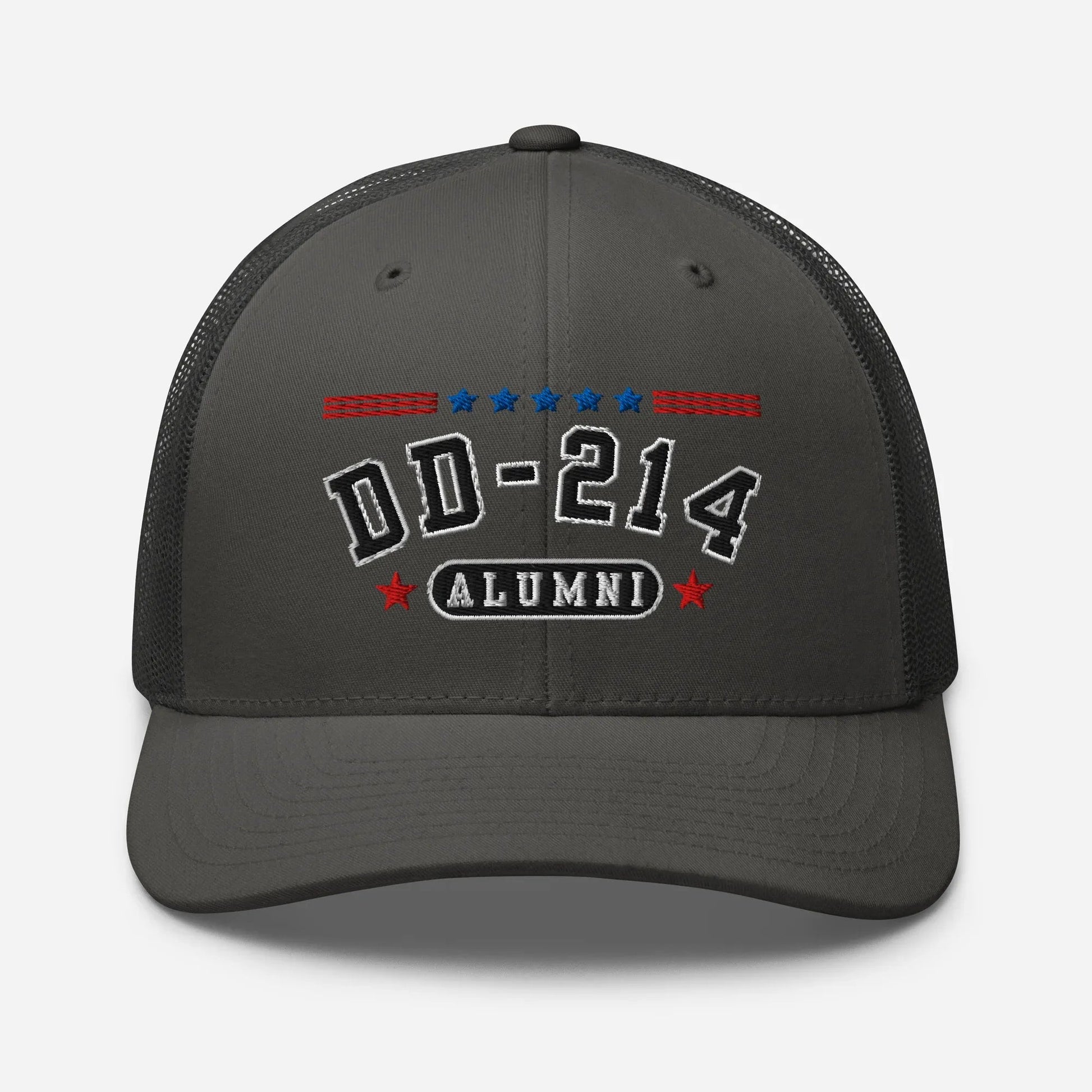 DD - 214 Alumni Snapback Trucker Cap - Black Embroidery, Celebrate Your Military Journey! - SKULLFURY MERCH