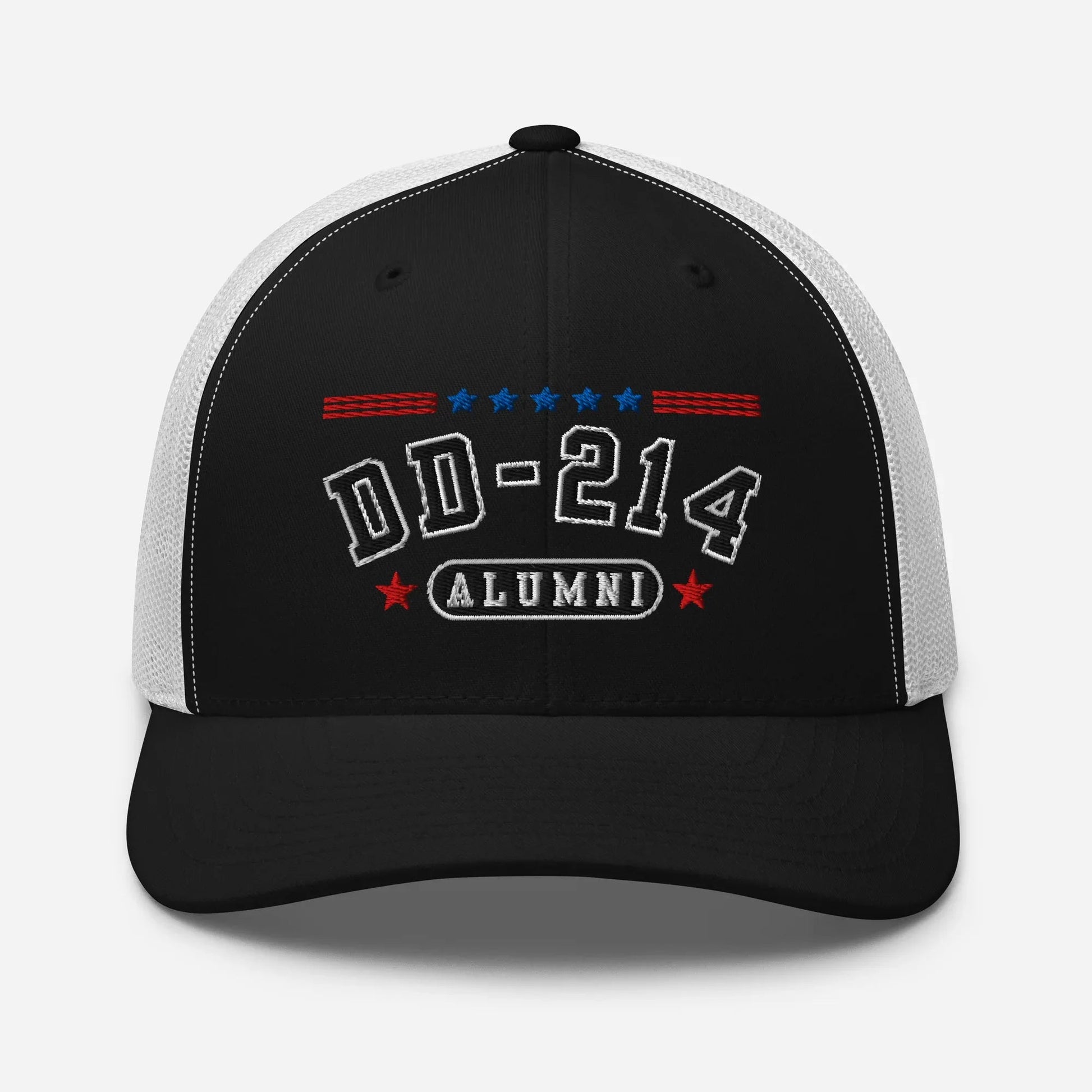 DD - 214 Alumni Snapback Trucker Cap - Black Embroidery, Celebrate Your Military Journey! - SKULLFURY MERCH