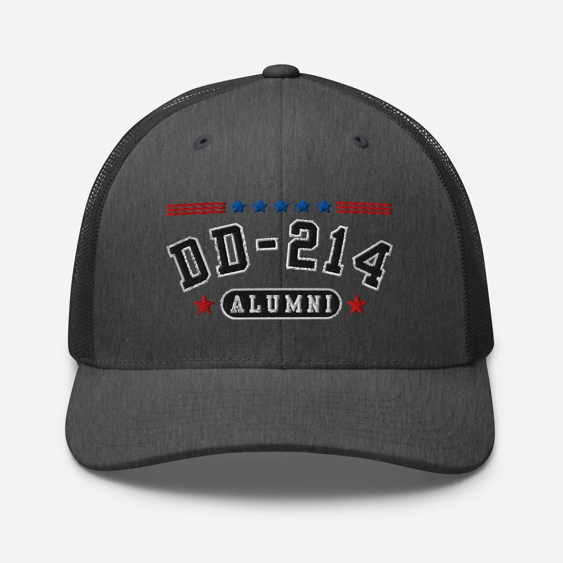 DD - 214 Alumni Snapback Trucker Cap - Black Embroidery, Celebrate Your Military Journey! - SKULLFURY MERCH
