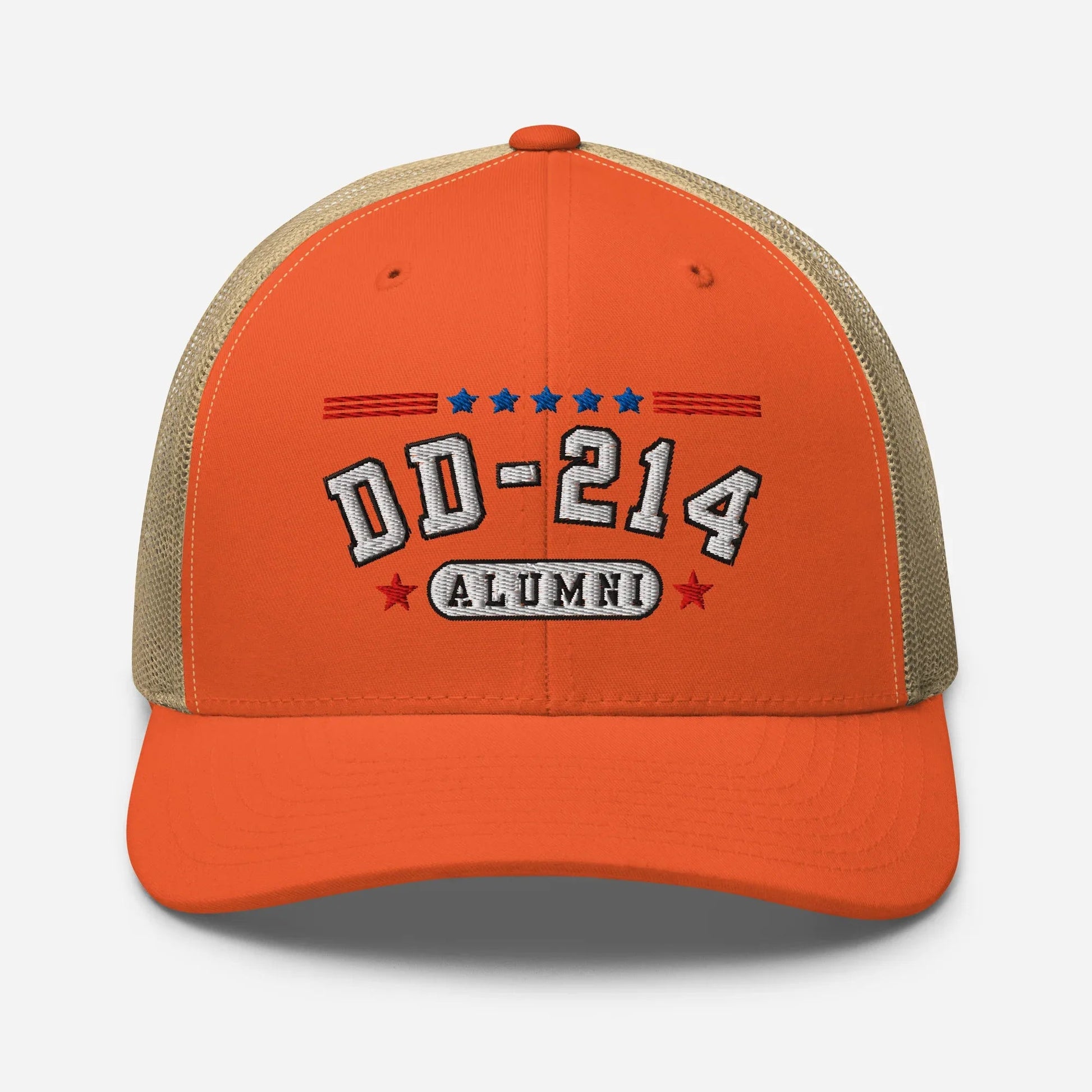 DD - 214 Alumni Snapback Trucker Cap - White Embroidery, Celebrate Your Military Journey! - SKULLFURY MERCH