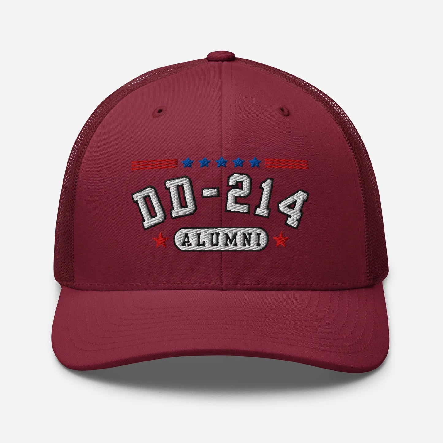 DD - 214 Alumni Snapback Trucker Cap - White Embroidery, Celebrate Your Military Journey! - SKULLFURY MERCH