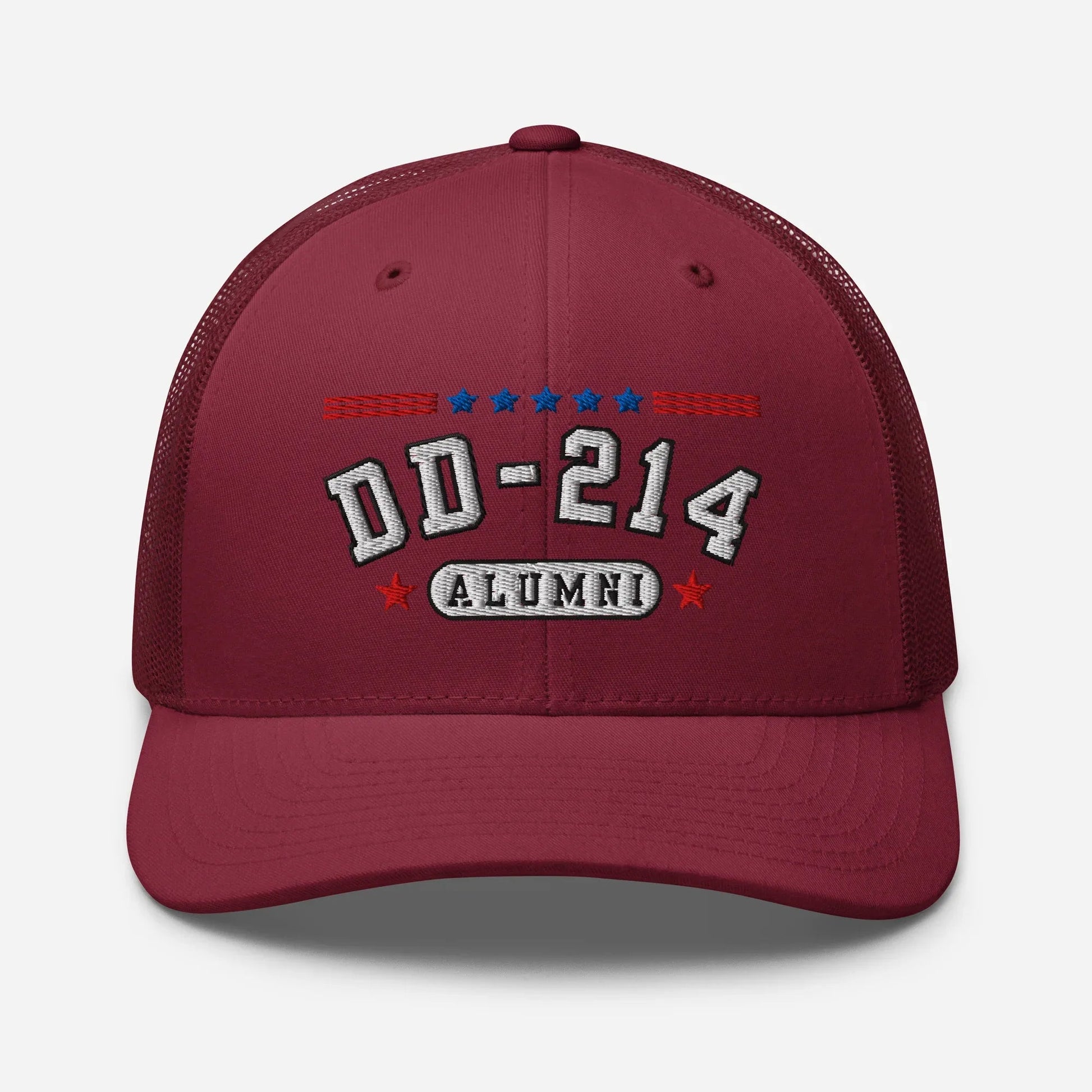 DD - 214 Alumni Snapback Trucker Cap - White Embroidery, Celebrate Your Military Journey! - SKULLFURY MERCH