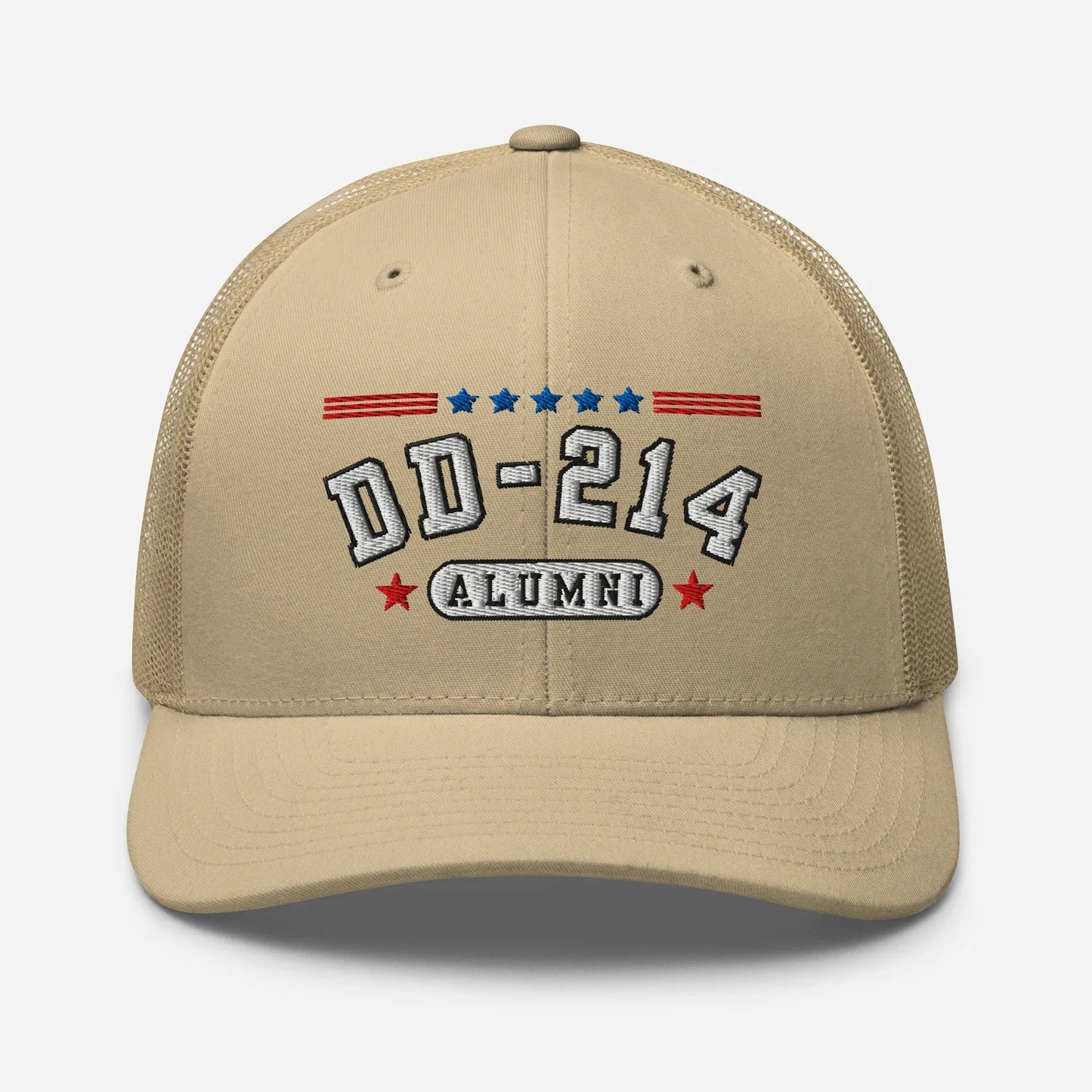 DD - 214 Alumni Snapback Trucker Cap - White Embroidery, Celebrate Your Military Journey! - SKULLFURY MERCH