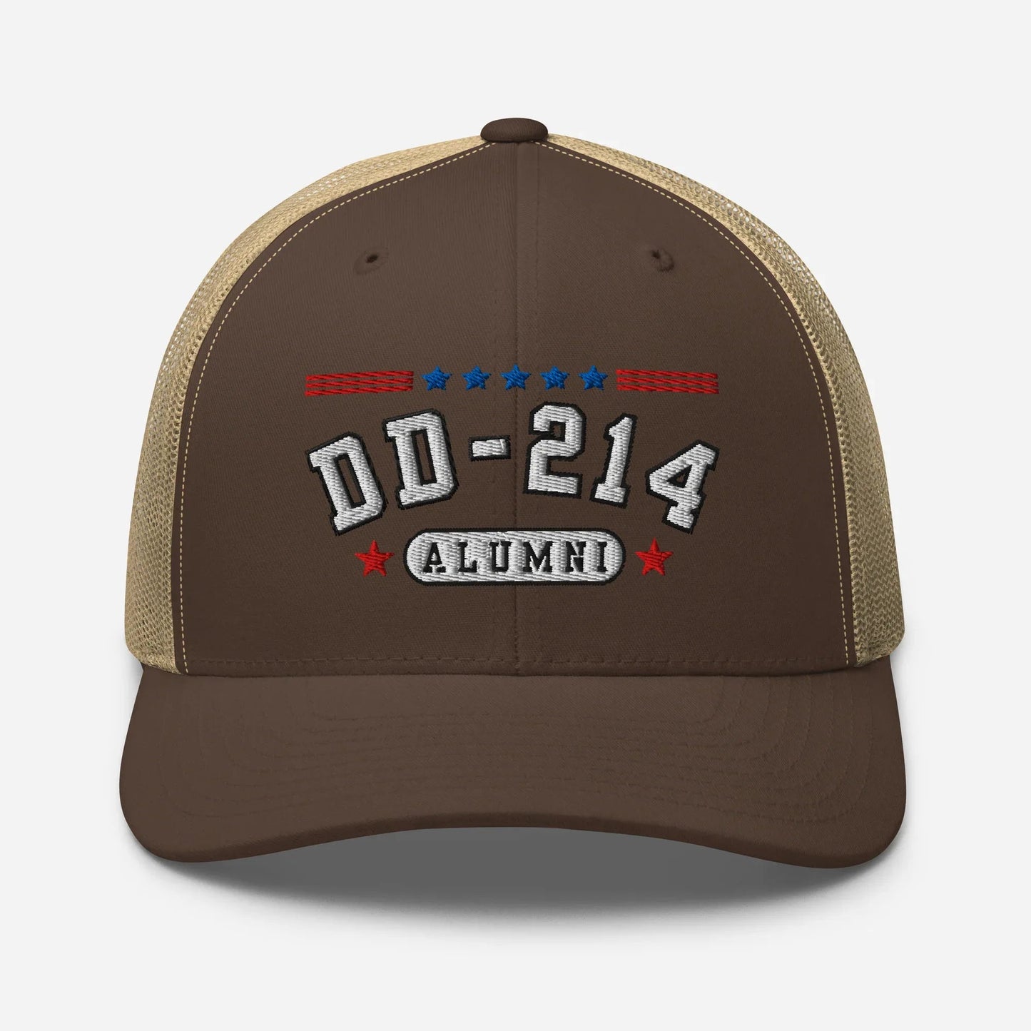DD - 214 Alumni Snapback Trucker Cap - White Embroidery, Celebrate Your Military Journey! - SKULLFURY MERCH