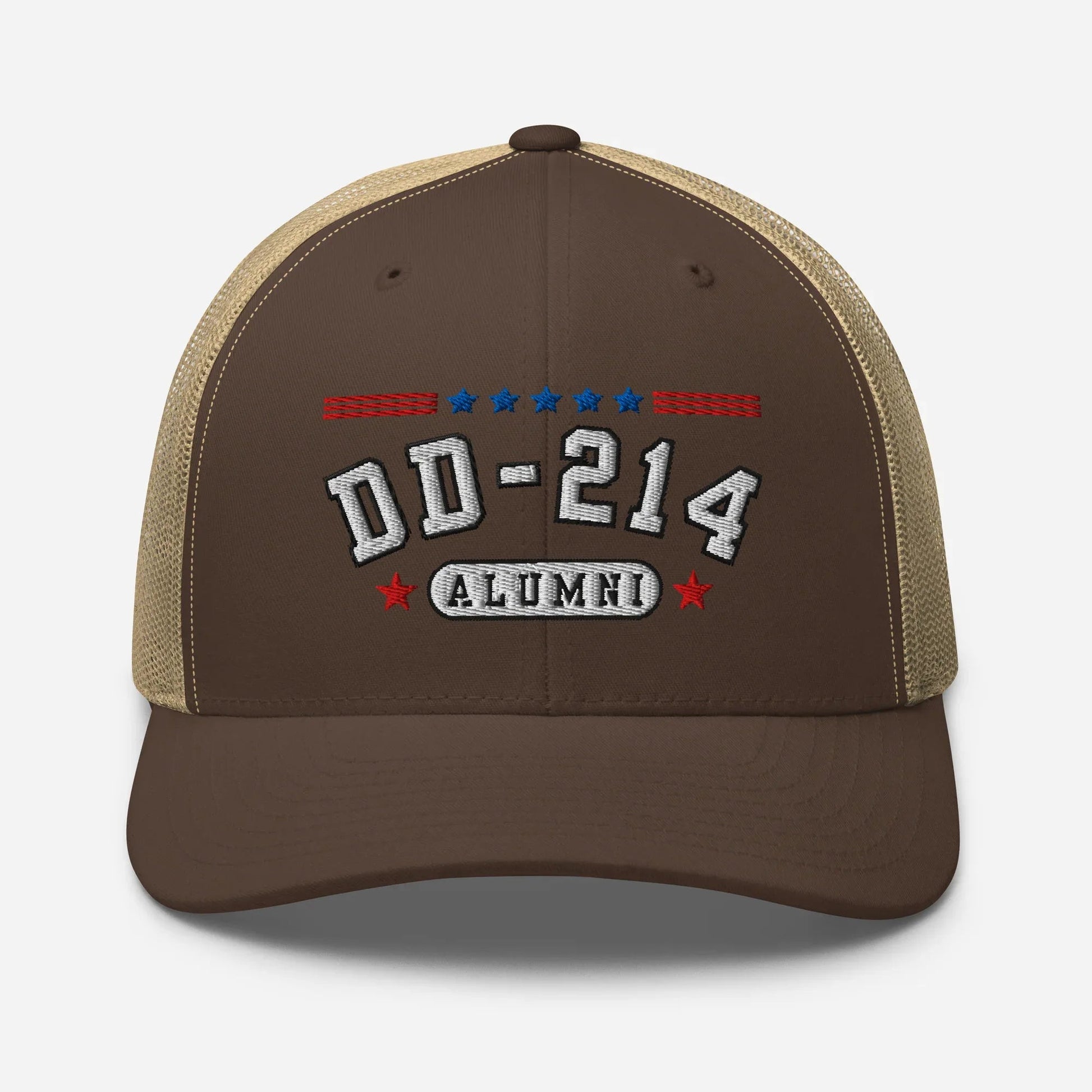 DD - 214 Alumni Snapback Trucker Cap - White Embroidery, Celebrate Your Military Journey! - SKULLFURY MERCH