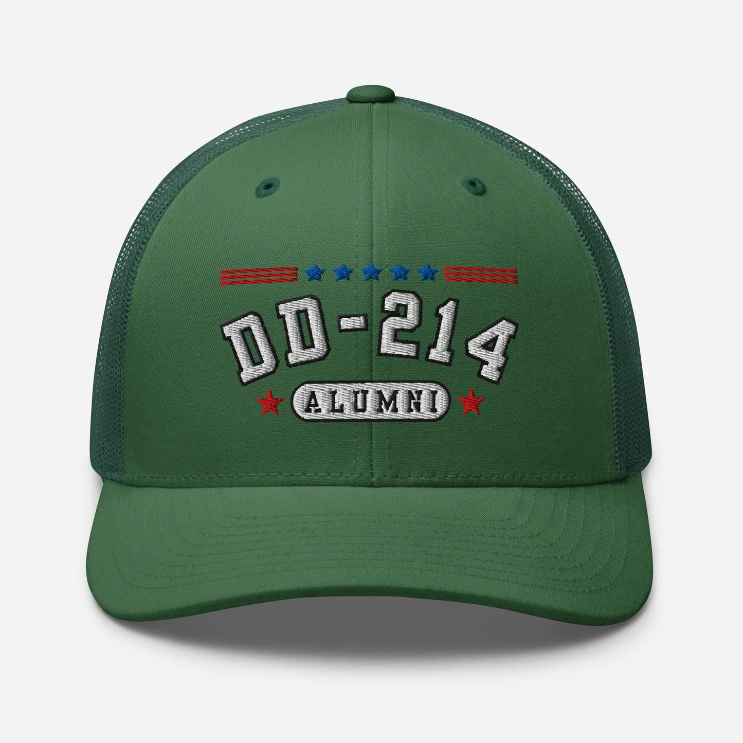 DD - 214 Alumni Snapback Trucker Cap - White Embroidery, Celebrate Your Military Journey! - SKULLFURY MERCH