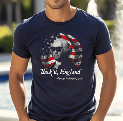 George Washington, Suck it England Unisex T-Shirt - Revolution Celebration Tee, Light - Hearted English Dig - SKULLFURY MERCH