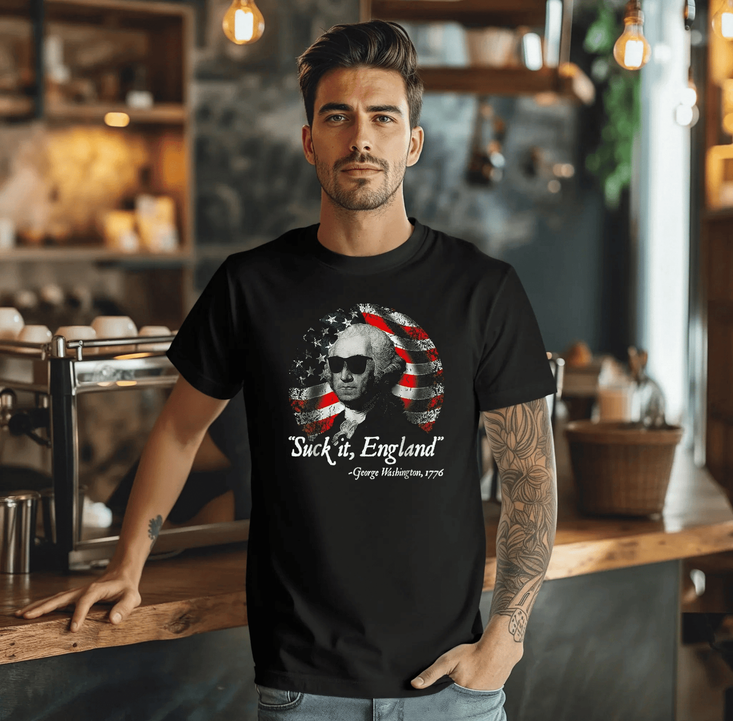 George Washington, Suck it England Unisex T-Shirt - Revolution Celebration Tee, Light - Hearted English Dig - SKULLFURY MERCH