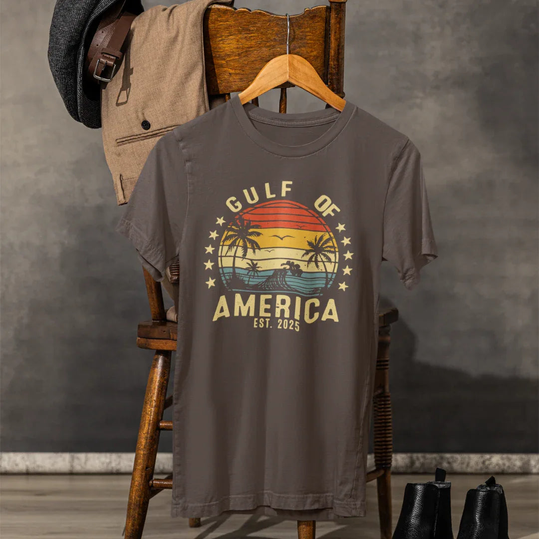 Gulf of America Unisex Tee, Tropical Vibes Shirt, Beach Graphic Tee, Vacation Apparel, Retro Sunset Top, Summer Fun T-Shirt - SKULLFURY MERCH