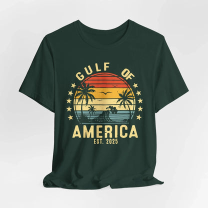 Gulf of America Unisex Tee, Tropical Vibes Shirt, Beach Graphic Tee, Vacation Apparel, Retro Sunset Top, Summer Fun T-Shirt - SKULLFURY MERCH