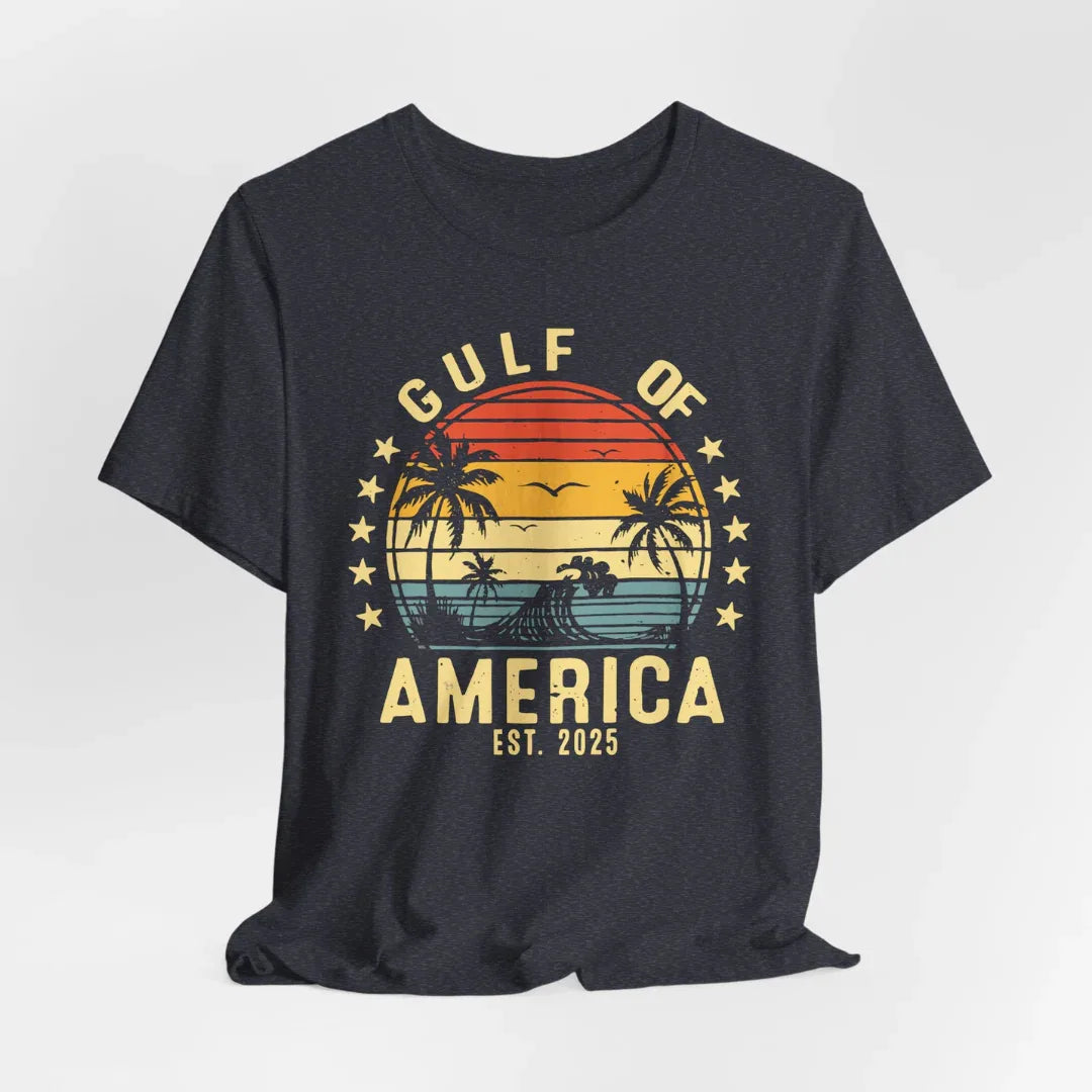 Gulf of America Unisex Tee, Tropical Vibes Shirt, Beach Graphic Tee, Vacation Apparel, Retro Sunset Top, Summer Fun T-Shirt - SKULLFURY MERCH