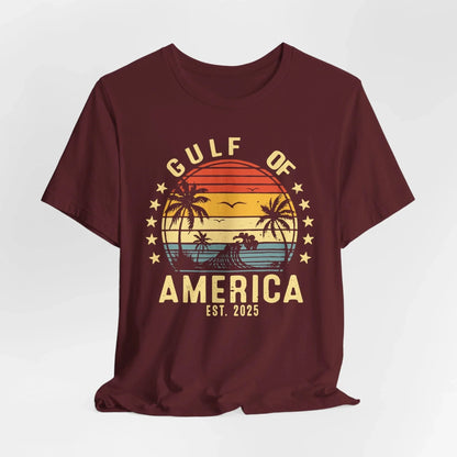 Gulf of America Unisex Tee, Tropical Vibes Shirt, Beach Graphic Tee, Vacation Apparel, Retro Sunset Top, Summer Fun T-Shirt - SKULLFURY MERCH