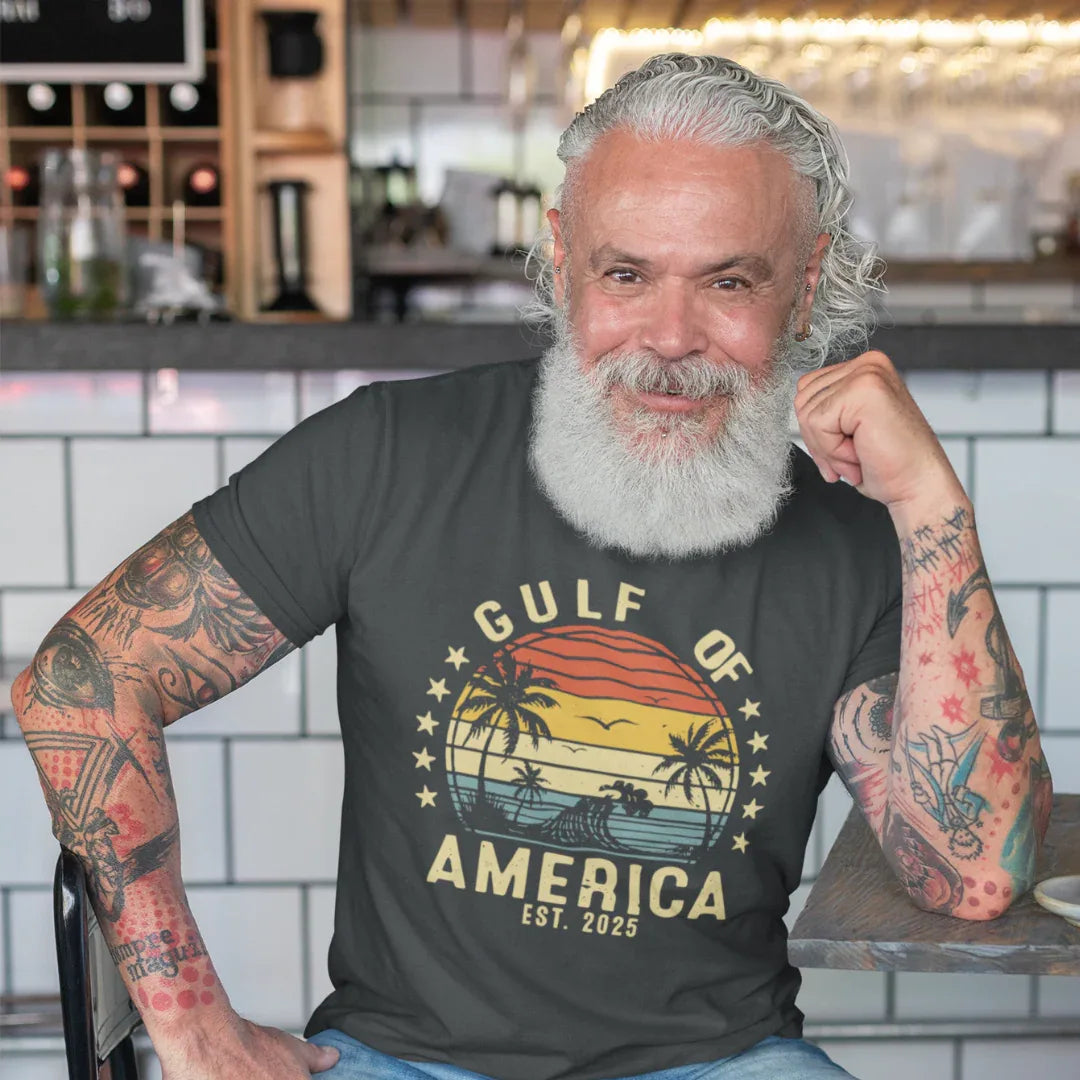 Gulf of America Unisex Tee, Tropical Vibes Shirt, Beach Graphic Tee, Vacation Apparel, Retro Sunset Top, Summer Fun T-Shirt - SKULLFURY MERCH