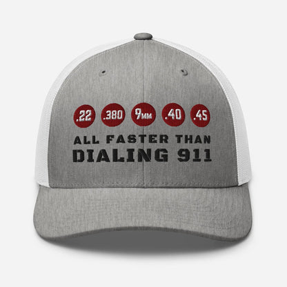Humorous Snapback Trucker Cap - "All Faster Than Dialing 911" - SKULLFURY MERCH