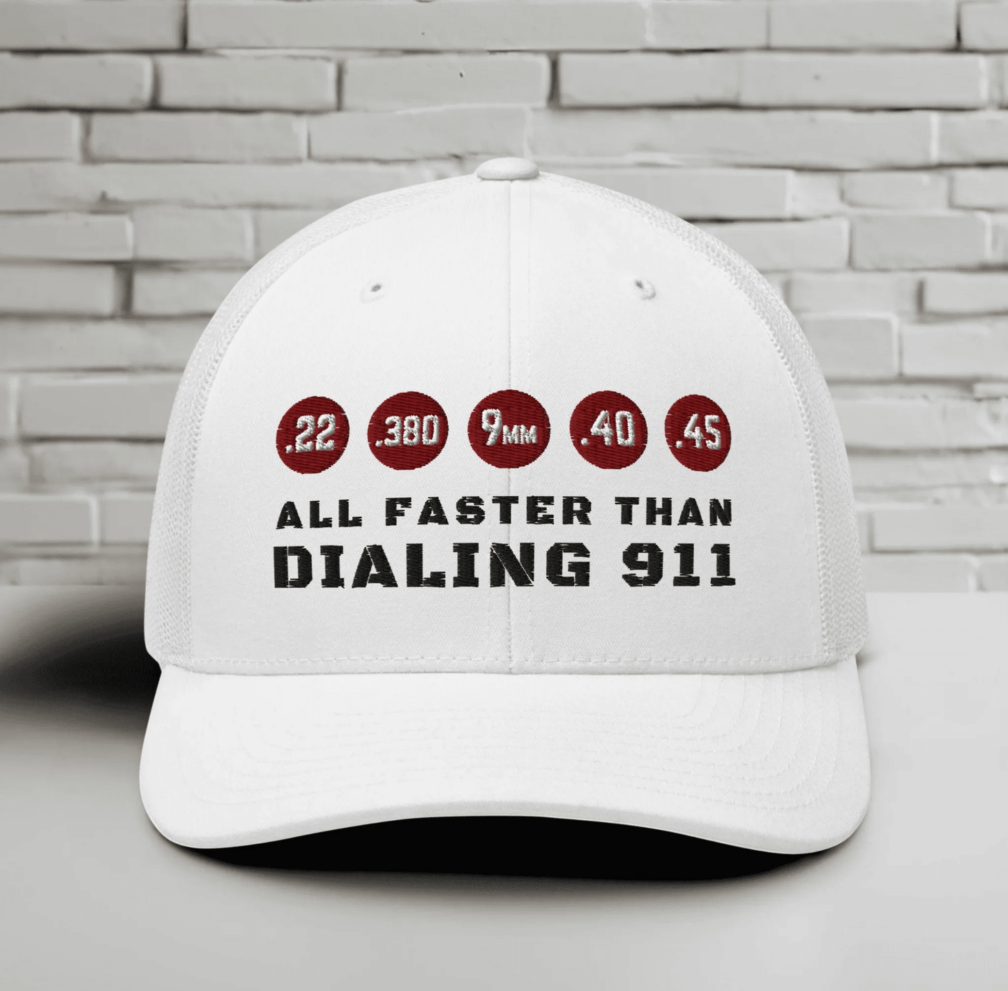 Humorous Snapback Trucker Cap - "All Faster Than Dialing 911" - SKULLFURY MERCH