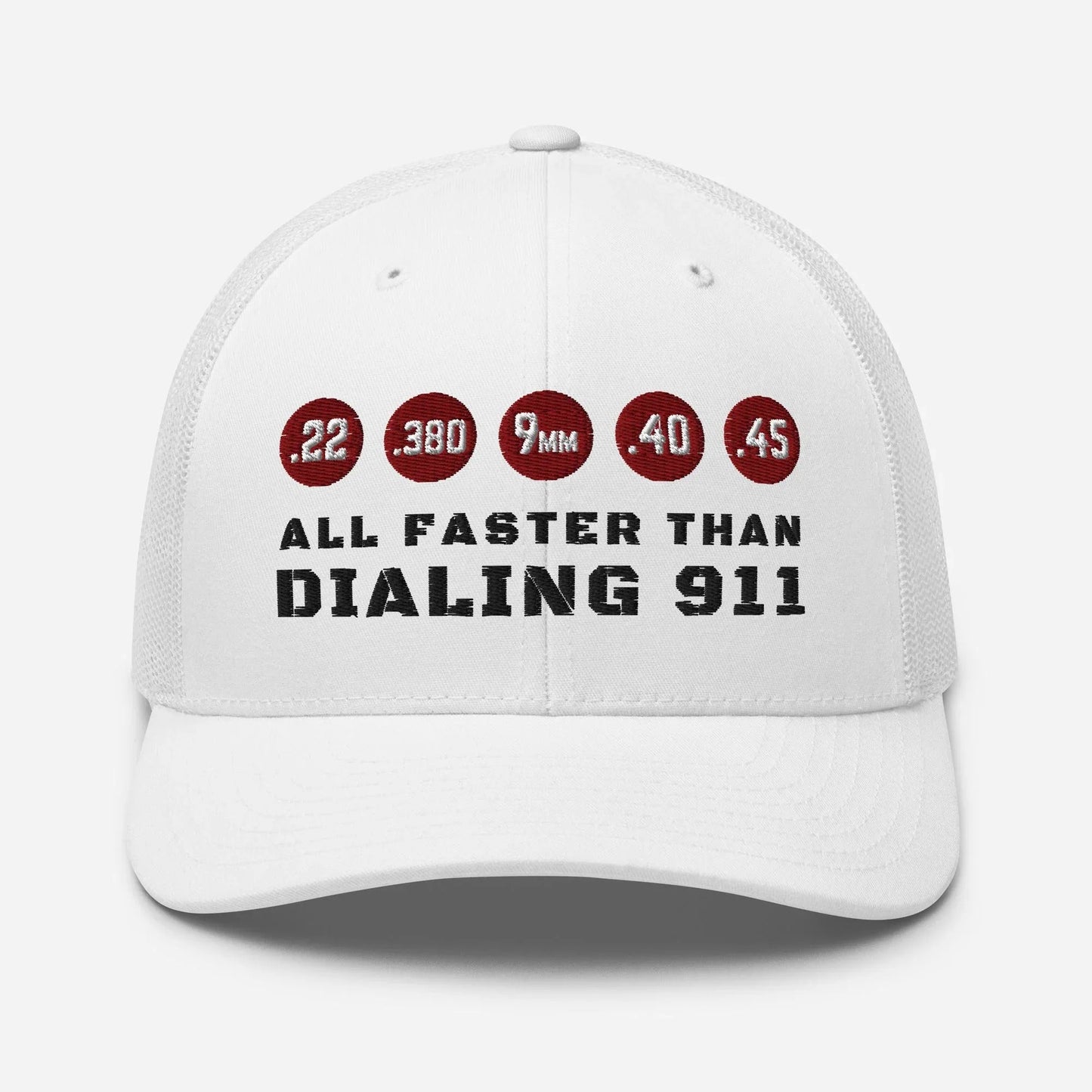 Humorous Snapback Trucker Cap - "All Faster Than Dialing 911" - SKULLFURY MERCH