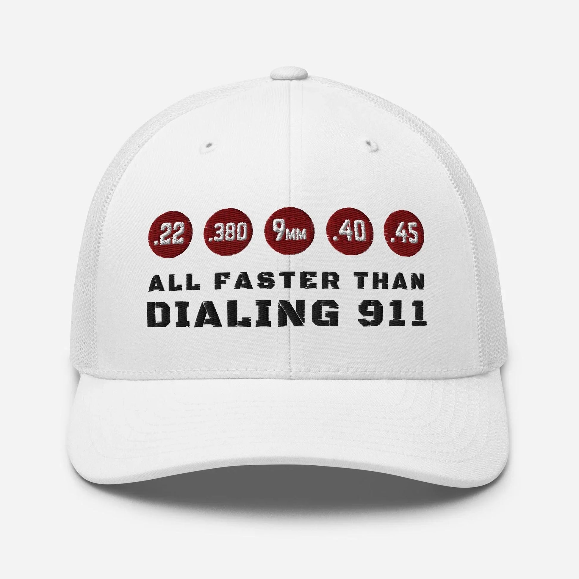 Humorous Snapback Trucker Cap - "All Faster Than Dialing 911" - SKULLFURY MERCH