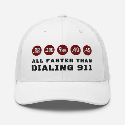 Humorous Snapback Trucker Cap - "All Faster Than Dialing 911" - SKULLFURY MERCH