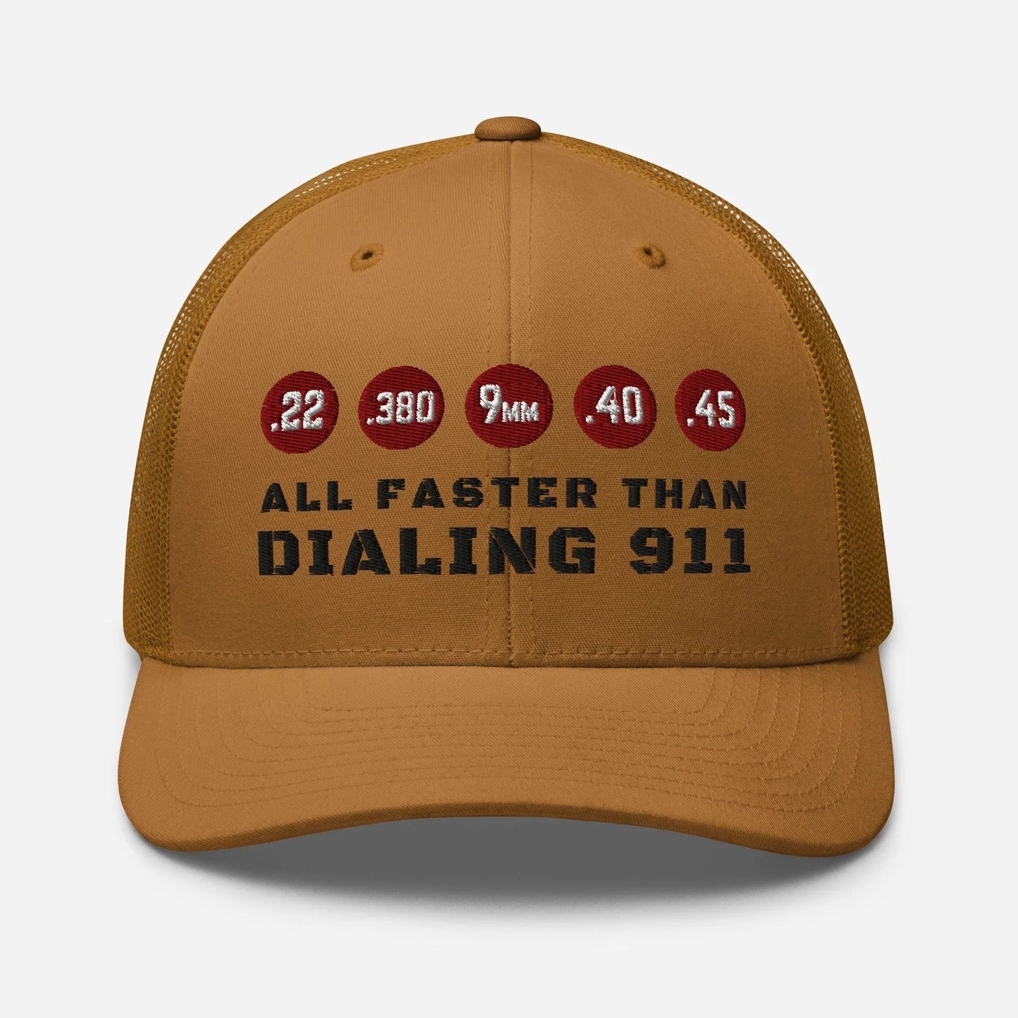 Humorous Snapback Trucker Cap - "All Faster Than Dialing 911" - SKULLFURY MERCH