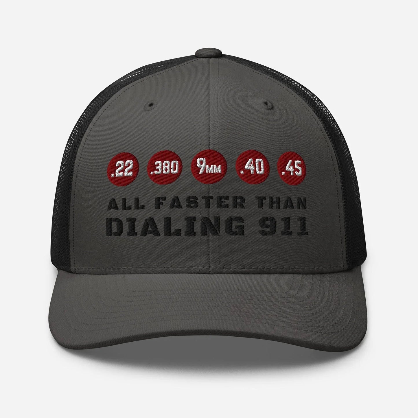 Humorous Snapback Trucker Cap - "All Faster Than Dialing 911" - SKULLFURY MERCH