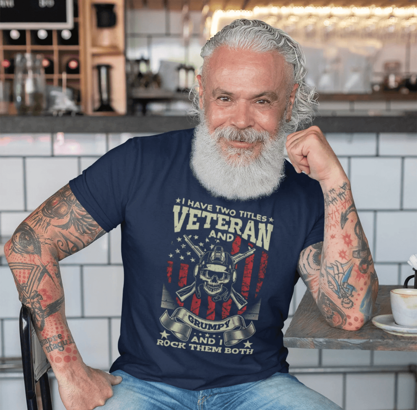 I Have Two Titles, Veteran & Grumpy, and I Rock Them Both Grumpy Unisex T-Shirt, Military Veteran Gear, Patriotic Apparel - SKULLFURY MERCH