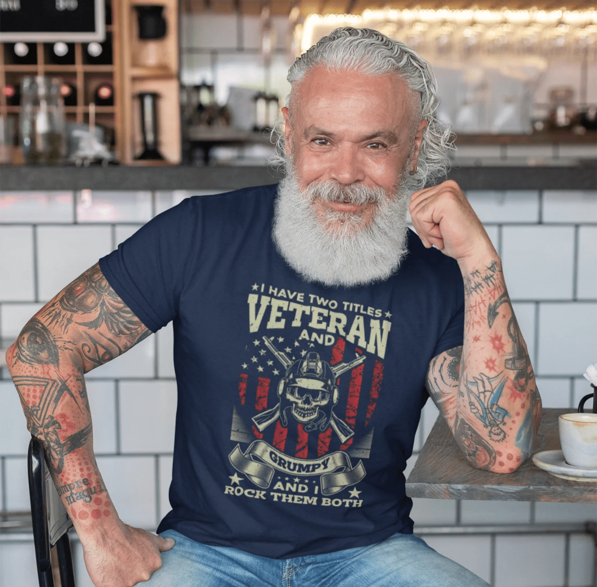 I Have Two Titles, Veteran & Grumpy, and I Rock Them Both Grumpy Unisex T-Shirt, Military Veteran Gear, Patriotic Apparel - SKULLFURY MERCH