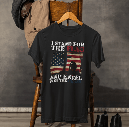 I Stand For The Flag and Kneel For The Cross Unisex Tee, Support Troops T-Shirt, American Pride Shirt, Patriotic Apparel - SKULLFURY MERCH