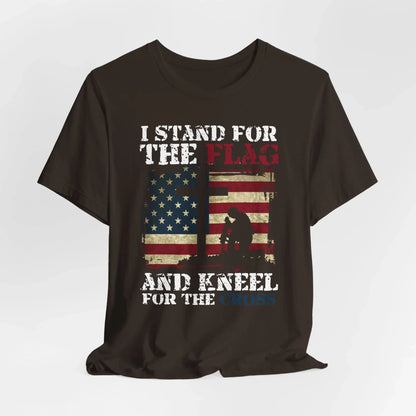 I Stand For The Flag and Kneel For The Cross Unisex Tee, Support Troops T-Shirt, American Pride Shirt, Patriotic Apparel - SKULLFURY MERCH